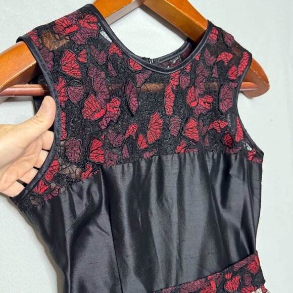 Vintage Y2K RODARTE Black Red Butterfly Embroidered Silk Blend Cocktail Dress - Picture 4 of 17